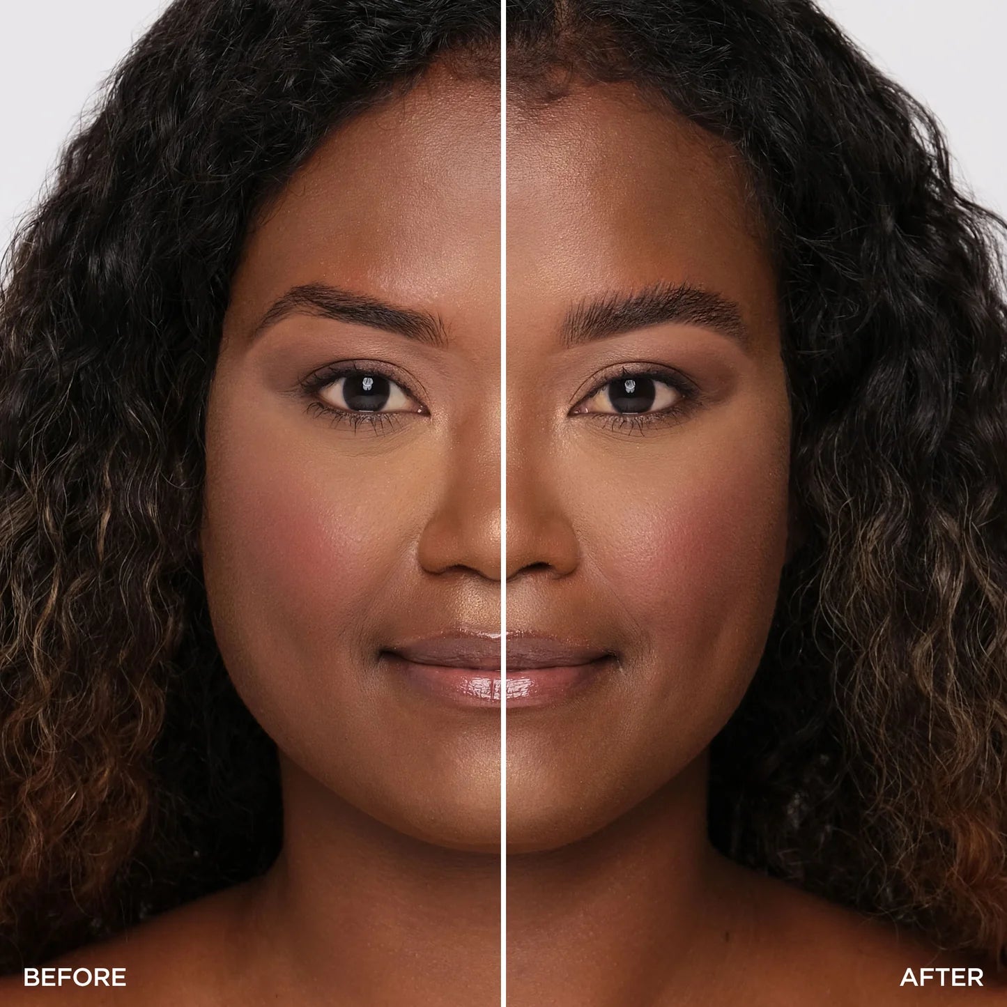 Before and after results using Brow Code Alias Brow Lamination Gel, showing lifted, styled, and defined brows with extreme hold.