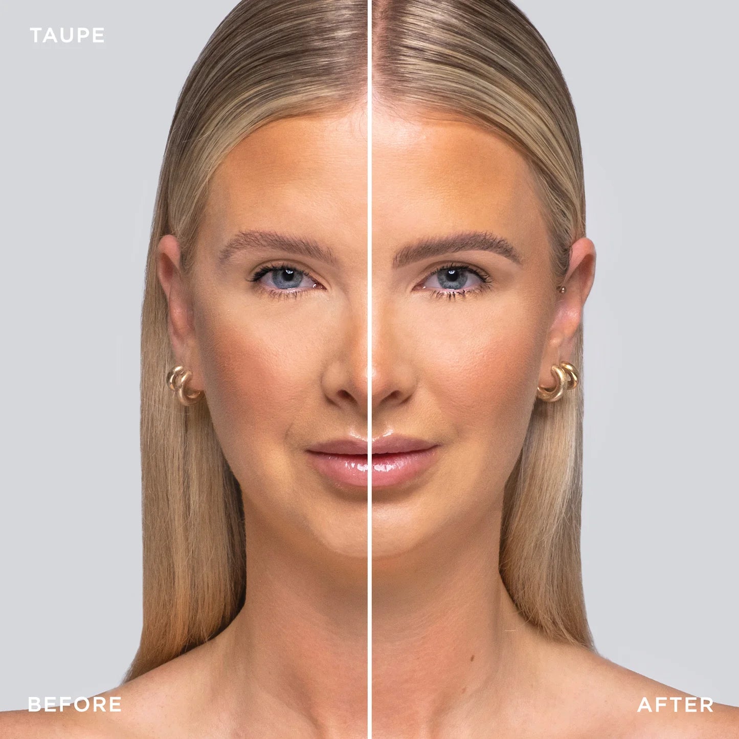 Before and after using Brow Code Multi-Peptide Brow Gel in Taupe