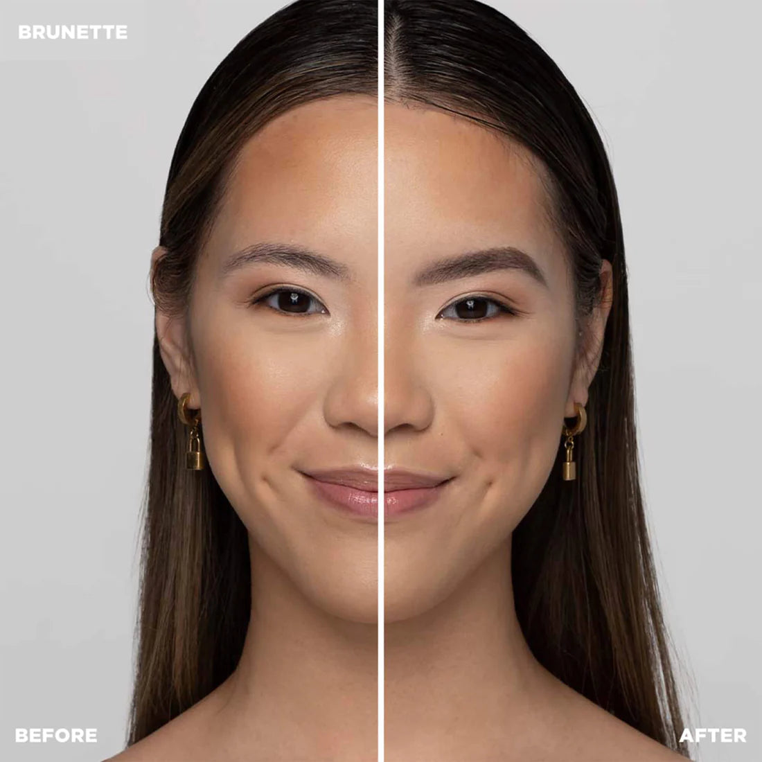 Before and after results using Brow Pencil on dark brown brows.