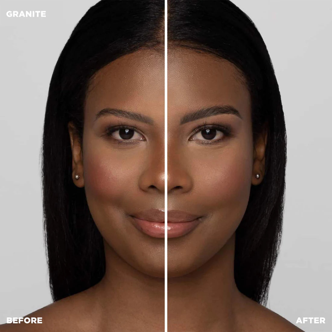 Before and after brow definition using Brow Pencil on darker skin tone.