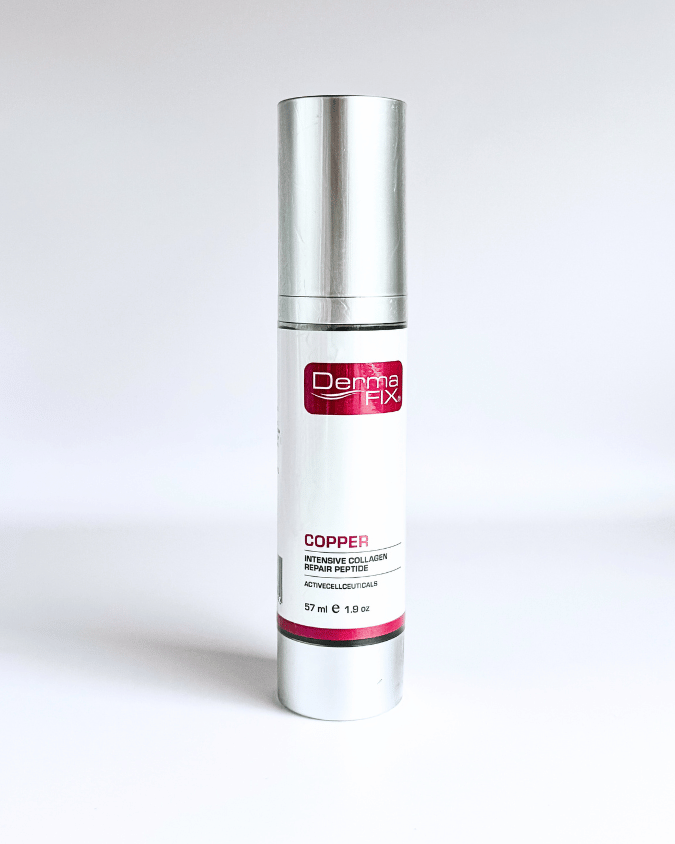 Front view of serum in pump bottle, clearly displaying product branding and hygienic packaging. Ideal for sensitive, damaged skin.