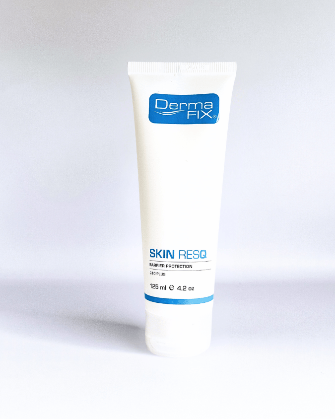 Front view of DermaFix Skin ResQ Cream in a white tube with clear branding.