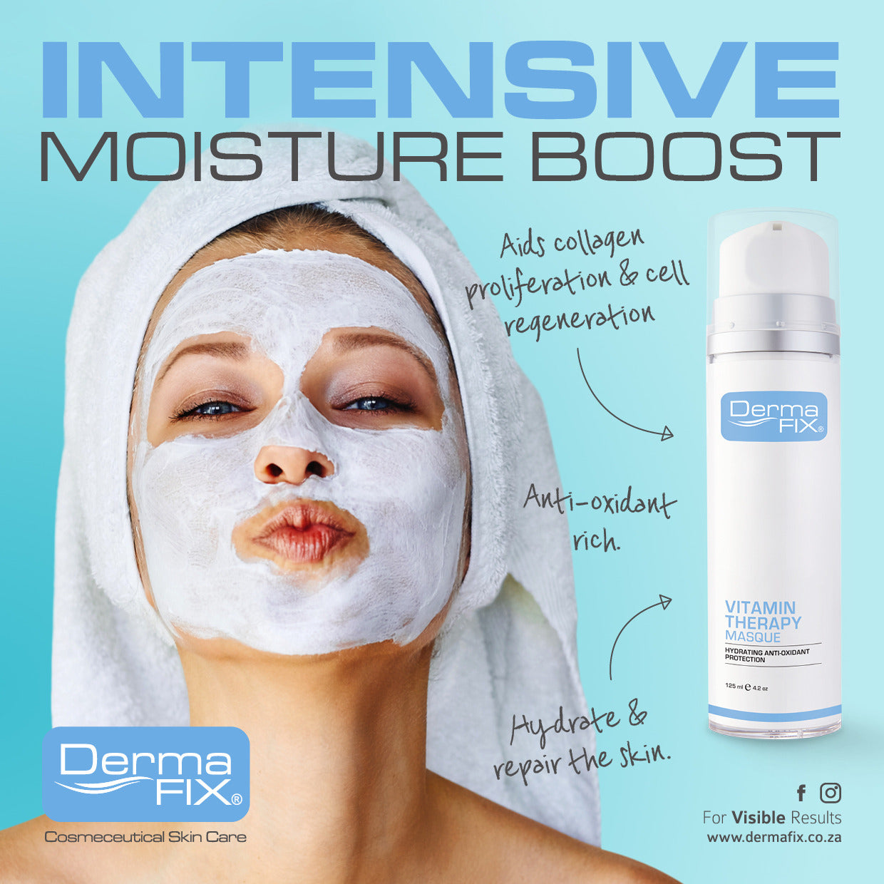 DermaFix Vitamin Therapy Masque applied to model’s face – deep skin nourishment treatment