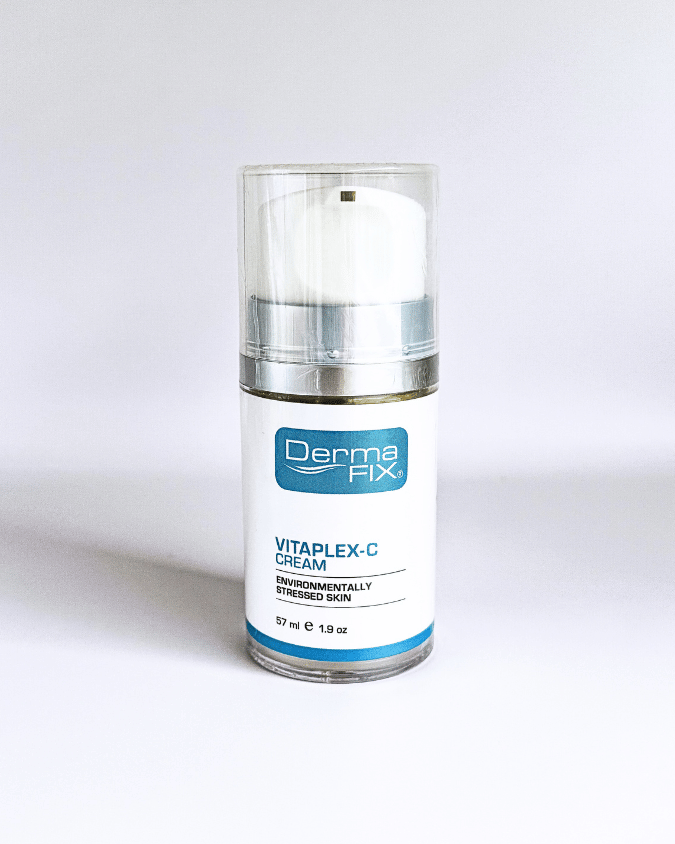 Clear image of DermaFix VitaPlex C Cream bottle with hygienic pump.