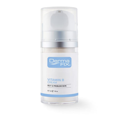 Close-up of DermaFix Vitamin B Cream pump bottle – advanced skincare with niacinamide