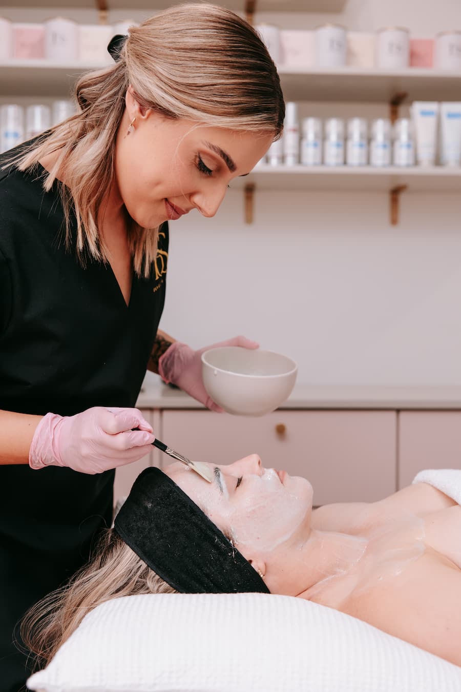TGS Beauty therapist applying signature enzyme mask as part of facial bundle treatment in Perth